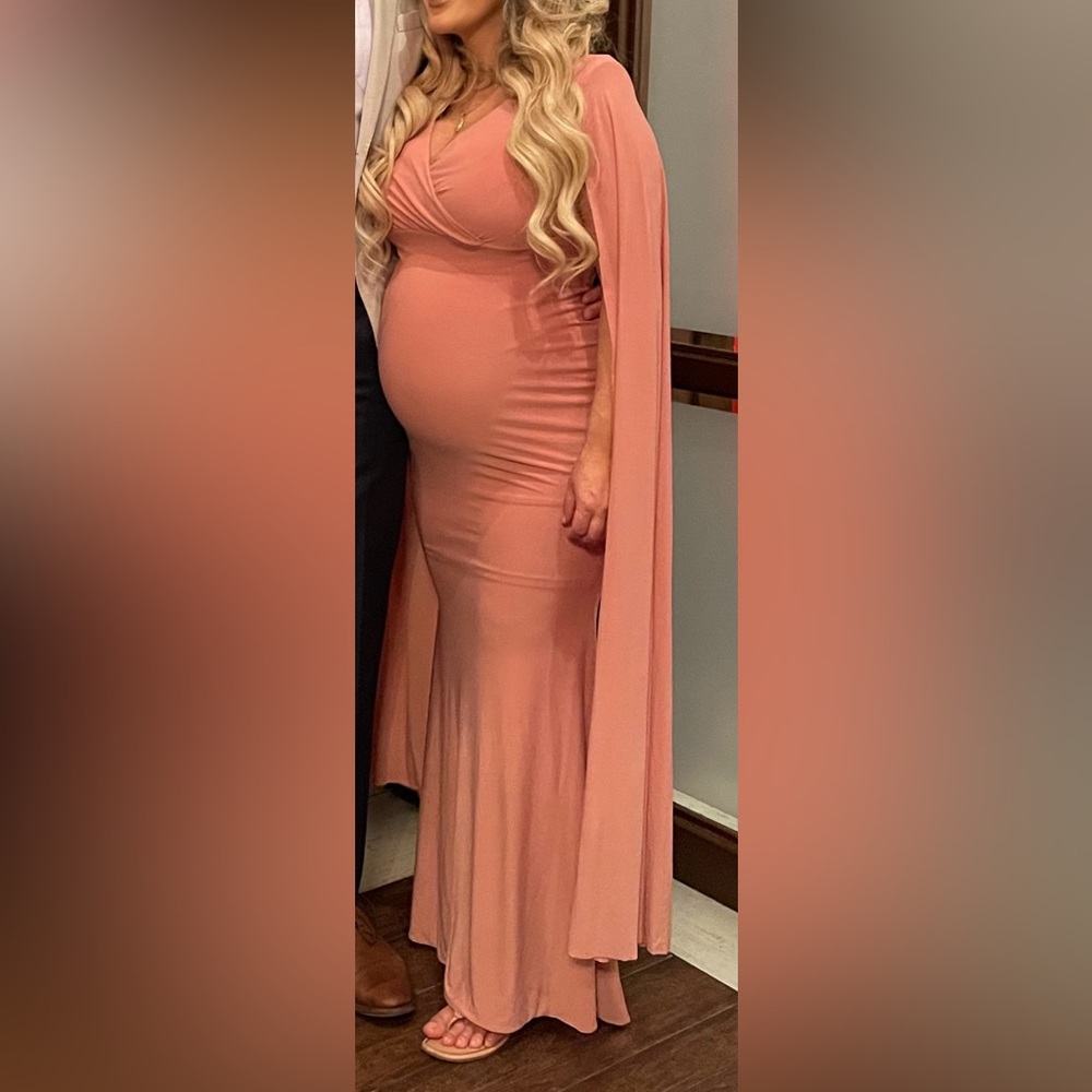 Blush pink cape sleeves maternity dress